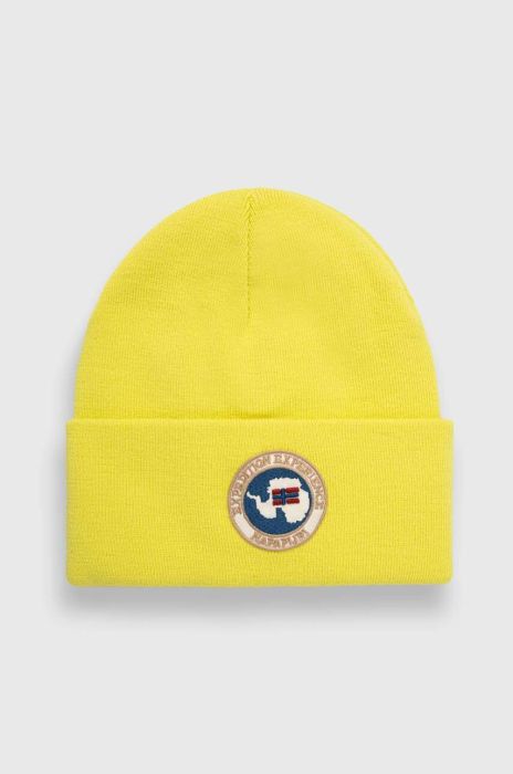 Шапка Napapijri колір жовтий з товстого трикотажу Шапка Napapijri колір жовтий з товстого трикотажу