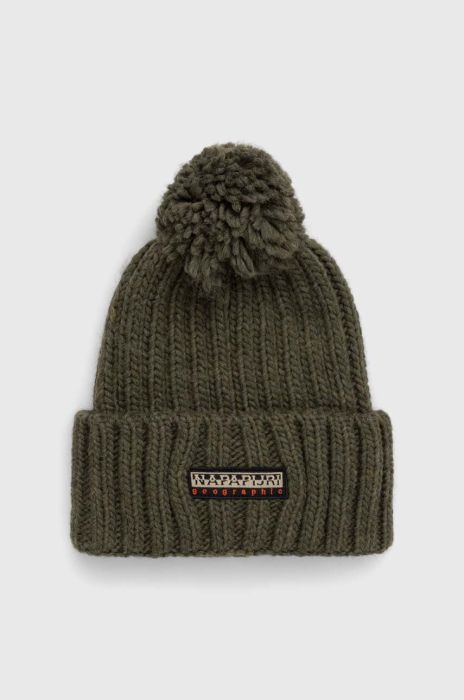 Шапка з домішкою вовни Napapijri колір зелений з товстого трикотажу (3553814)