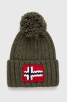 Шапка з домішкою вовни Napapijri колір зелений з товстого трикотажу (3550298) Шапка з домішкою вовни Napapijri колір зелений з товстого трикотажу (3550298)