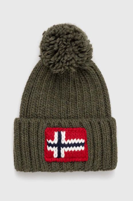 Шапка з домішкою вовни Napapijri колір зелений з товстого трикотажу (3550298) Шапка з домішкою вовни Napapijri колір зелений з товстого трикотажу (3550298)