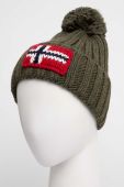 Шапка з домішкою вовни Napapijri колір зелений з товстого трикотажу (3550298) Шапка з домішкою вовни Napapijri колір зелений з товстого трикотажу (3550298)