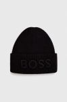 Шапка з домішкою вовни Boss Orange BOSS ORANGE колір чорний з товстого трикотажу Шапка з домішкою вовни Boss Orange BOSS ORANGE колір чорний з товстого трикотажу