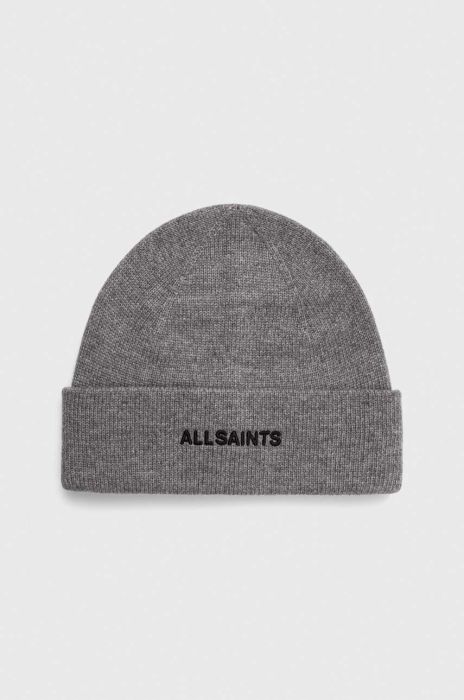 Шапка з домішкою вовни AllSaints колір сірий з товстого трикотажу (3686306) Шапка з домішкою вовни AllSaints колір сірий з товстого трикотажу (3686306)
