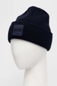 Шапка з домішкою вовни BOSS колір синій з товстого трикотажу Шапка з домішкою вовни BOSS колір синій з товстого трикотажу