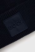 Шапка з домішкою вовни BOSS колір синій з товстого трикотажу Шапка з домішкою вовни BOSS колір синій з товстого трикотажу