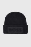 Вовняна шапка BOSS колір чорний з товстого трикотажу вовна Вовняна шапка BOSS колір чорний з товстого трикотажу вовна