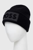 Вовняна шапка BOSS колір чорний з товстого трикотажу вовна Вовняна шапка BOSS колір чорний з товстого трикотажу вовна