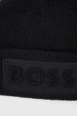 Вовняна шапка BOSS колір чорний з товстого трикотажу вовна Вовняна шапка BOSS колір чорний з товстого трикотажу вовна