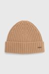 Кашемірова шапка BOSS x FTC колір бежевий з товстого трикотажу вовна Кашемірова шапка BOSS x FTC колір бежевий з товстого трикотажу вовна