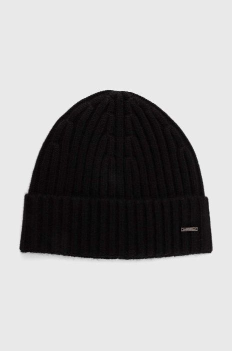 Кашемірова шапка BOSS x FTC колір чорний з товстого трикотажу вовна Кашемірова шапка BOSS x FTC колір чорний з товстого трикотажу вовна