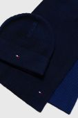 Шапка та шарф з домішкою кашеміру Tommy Hilfiger колір синій Шапка та шарф з домішкою кашеміру Tommy Hilfiger колір синій