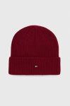 Кашемірова шапка Tommy Hilfiger колір бордовий з тонкого трикотажу вовна Кашемірова шапка Tommy Hilfiger колір бордовий з тонкого трикотажу вовна