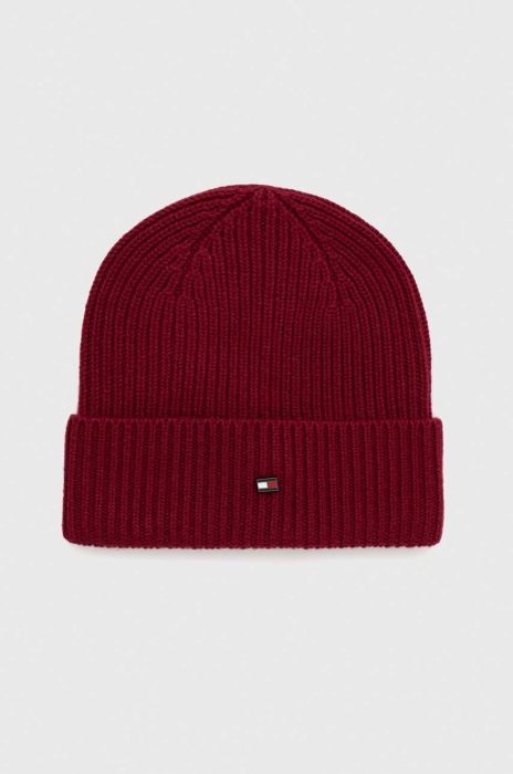 Кашемірова шапка Tommy Hilfiger колір бордовий з тонкого трикотажу вовна Кашемірова шапка Tommy Hilfiger колір бордовий з тонкого трикотажу вовна