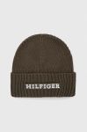 Шапка з домішкою вовни Tommy Hilfiger колір зелений з товстого трикотажу (3546422) Шапка з домішкою вовни Tommy Hilfiger колір зелений з товстого трикотажу (3546422)
