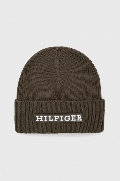 Шапка з домішкою вовни Tommy Hilfiger колір зелений з товстого трикотажу (3546422) Шапка з домішкою вовни Tommy Hilfiger колір зелений з товстого трикотажу (3546422)