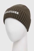 Шапка з домішкою вовни Tommy Hilfiger колір зелений з товстого трикотажу (3546422) Шапка з домішкою вовни Tommy Hilfiger колір зелений з товстого трикотажу (3546422)