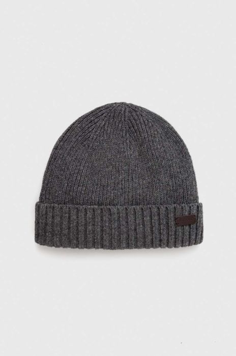 Вовняна шапка Barbour колір сірий з товстого трикотажу вовна Вовняна шапка Barbour колір сірий з товстого трикотажу вовна