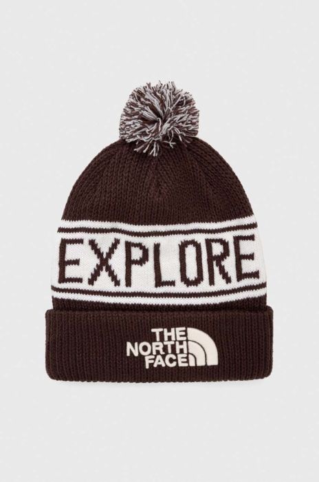 Шапка The North Face колір коричневий з товстого трикотажу (3559564) Шапка The North Face колір коричневий з товстого трикотажу (3559564)