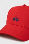 Бавовняна бейсболка La Martina колір червоний з аплікацією Бавовняна бейсболка La Martina колір червоний з аплікацією