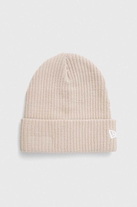 Шапка New Era колір бежевий з товстого трикотажу (3537642)