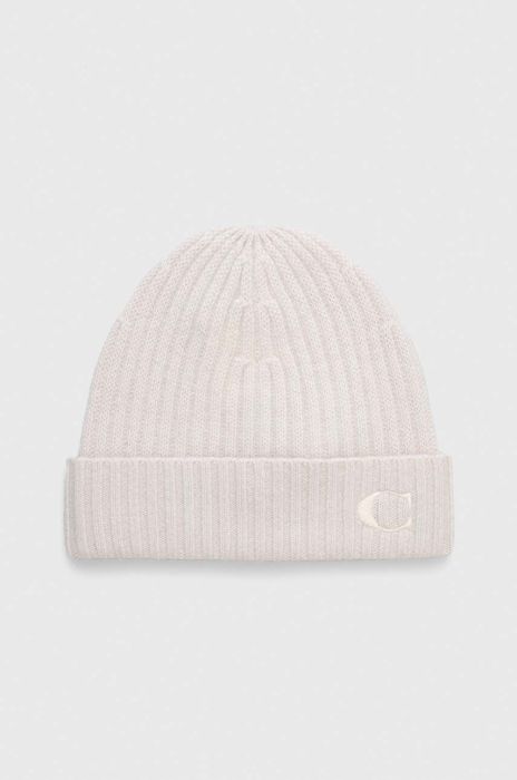 Кашемірова шапка Coach колір бежевий з товстого трикотажу