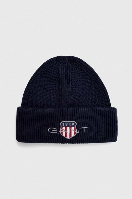 Шапка з домішкою вовни Gant колір синій з товстого трикотажу Шапка з домішкою вовни Gant колір синій з товстого трикотажу