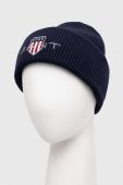 Шапка з домішкою вовни Gant колір синій з товстого трикотажу Шапка з домішкою вовни Gant колір синій з товстого трикотажу