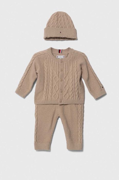 Комплект для немовлят Tommy Hilfiger колір коричневий Комплект для немовлят Tommy Hilfiger колір коричневий