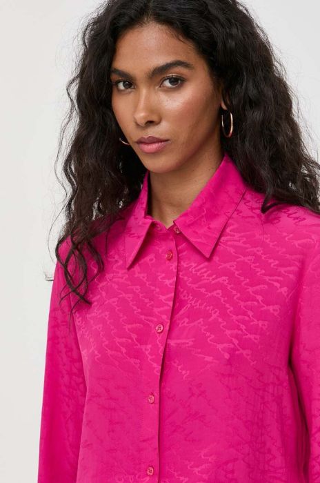 Сорочка з домішкою шовку Pinko колір рожевий regular класичний комір Сорочка з домішкою шовку Pinko колір рожевий regular класичний комір
