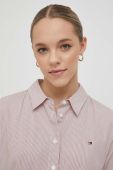 Бавовняна сорочка Tommy Hilfiger жіноча колір бордовий regular класичний комір