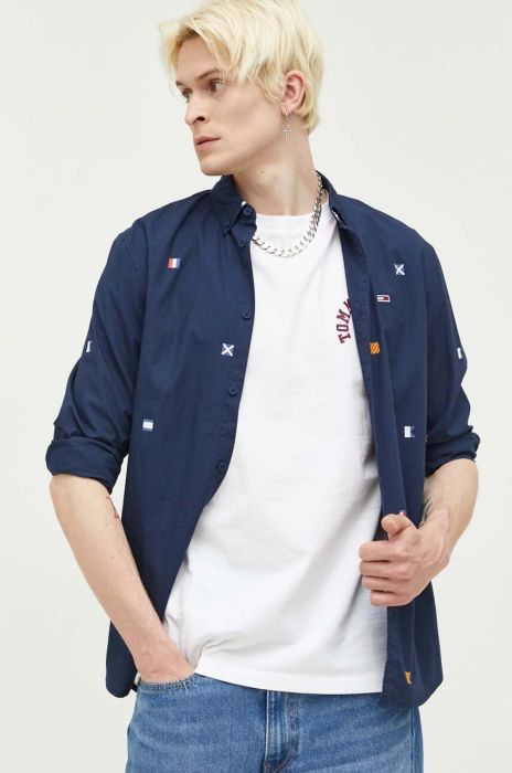 Бавовняна сорочка Tommy Jeans чоловіча колір синій regular комір button-down (3284988)