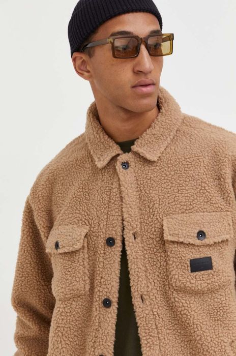 Куртка Quiksilver чоловічий колір бежевий однотонна Куртка Quiksilver чоловічий колір бежевий однотонна