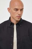 Сорочка з домішкою льону Marc O'Polo колір чорний regular комір button-down Сорочка з домішкою льону Marc O'Polo колір чорний regular комір button-down