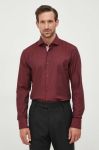 Сорочка BOSS чоловіча колір бордовий slim з італійським коміром Сорочка BOSS чоловіча колір бордовий slim з італійським коміром