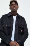 Вельветова куртка Tommy Jeans колір чорний перехідна oversize Вельветова куртка Tommy Jeans колір чорний перехідна oversize