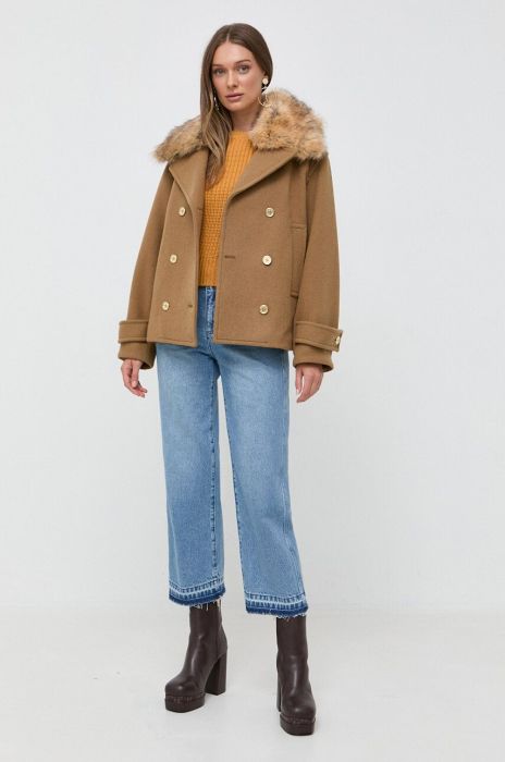 Вовняна куртка MICHAEL Michael Kors колір коричневий перехідна Вовняна куртка MICHAEL Michael Kors колір коричневий перехідна