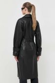 Шкіряний плащ Luisa Spagnoli жіночий колір чорний перехідний Шкіряний плащ Luisa Spagnoli жіночий колір чорний перехідний