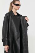 Шкіряний плащ Luisa Spagnoli жіночий колір чорний перехідний Шкіряний плащ Luisa Spagnoli жіночий колір чорний перехідний