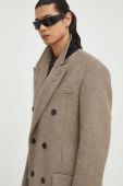 Вовняне пальто Tiger Of Sweden колір бежевий перехідний двобортний Вовняне пальто Tiger Of Sweden колір бежевий перехідний двобортний
