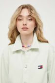 Джинсова куртка Tommy Jeans жіноча колір зелений перехідна oversize Джинсова куртка Tommy Jeans жіноча колір зелений перехідна oversize