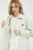 Джинсова куртка Tommy Jeans жіноча колір зелений перехідна oversize Джинсова куртка Tommy Jeans жіноча колір зелений перехідна oversize