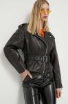 Шкіряна куртка HUGO жіноча колір чорний перехідна (3342122) Шкіряна куртка HUGO жіноча колір чорний перехідна (3342122)
