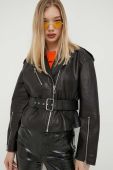 Шкіряна куртка HUGO жіноча колір чорний перехідна (3342122) Шкіряна куртка HUGO жіноча колір чорний перехідна (3342122)