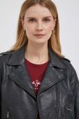 Шкіряна куртка Pepe Jeans жіноча колір чорний перехідна Шкіряна куртка Pepe Jeans жіноча колір чорний перехідна