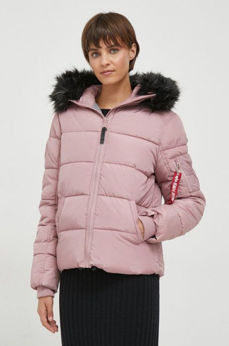 Куртка Alpha Industries Hooded Puffer Wmn жіноча колір рожевий зимова Куртка Alpha Industries Hooded Puffer Wmn жіноча колір рожевий зимова