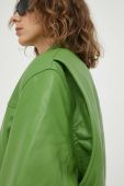 Шкіряна куртка Remain жіноча колір зелений перехідна Шкіряна куртка Remain жіноча колір зелений перехідна