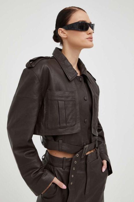 Шкіряна куртка Gestuz жіноча колір коричневий перехідна (3533375) Шкіряна куртка Gestuz жіноча колір коричневий перехідна (3533375)