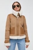 Шкіряна куртка MICHAEL Michael Kors жіноча колір бежевий перехідна Шкіряна куртка MICHAEL Michael Kors жіноча колір бежевий перехідна