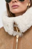 Шкіряна куртка MICHAEL Michael Kors жіноча колір бежевий перехідна Шкіряна куртка MICHAEL Michael Kors жіноча колір бежевий перехідна
