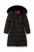 Пальто Desigual 23WWEWAZ WOMAN WOVEN PADDED LONG OVERCOA жіноче колір чорний зимове